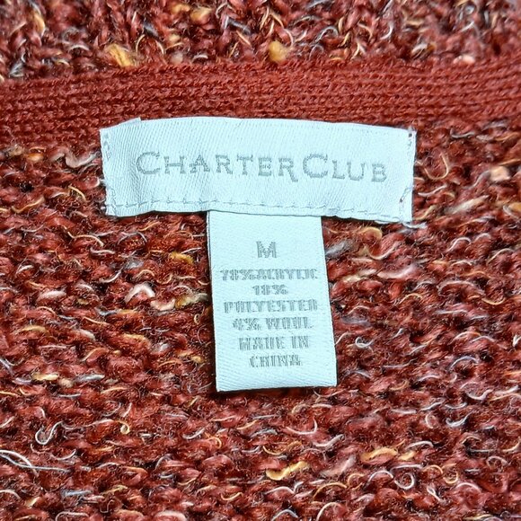 CHARTER CLUB Red Tweed Crew Neck Wool Blend Cardigan Size M - Picture 9 of 12